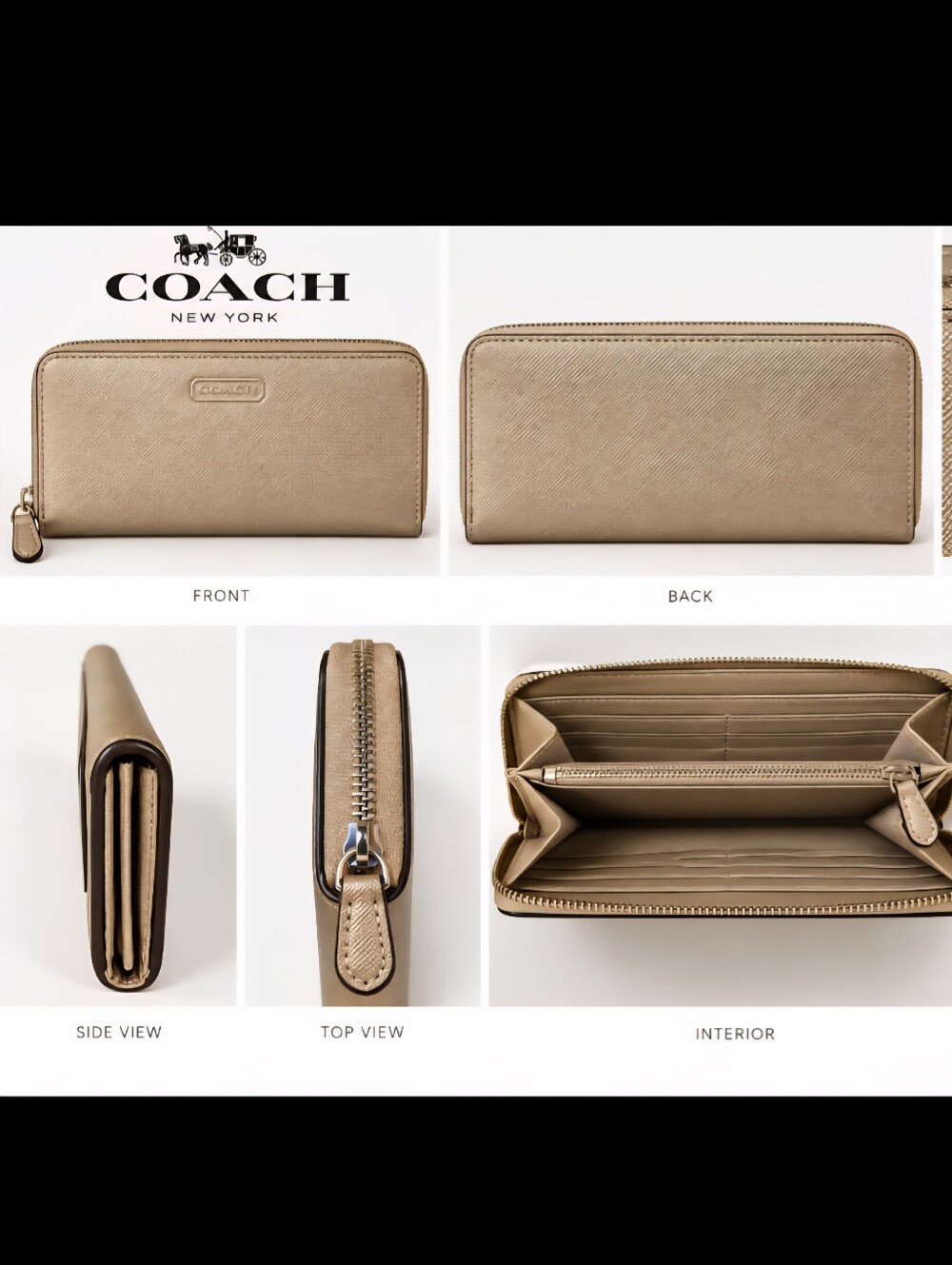 Coach Gold Metallic Zip-Around Leather Wallet - Picture 2 of 8